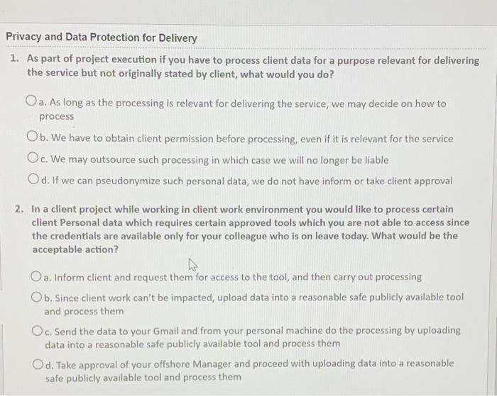 Solved Privacy And Data Protection For Delivery 1. As Part | Chegg.com
