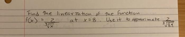 Solved Find the linear ration of the function F(x) at x=8. | Chegg.com