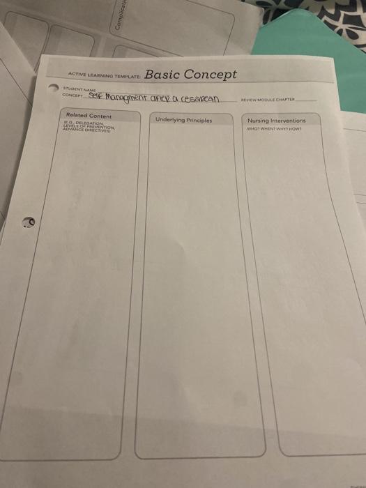 Complicatie ACTIVE LEARNING TEMPLATE Basic Concept STUDENTS CERC Sele Monagent orice o cesarean MEWUODULE CHAPTER Related Con