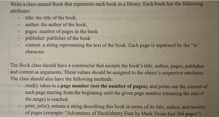 Solved Write a class named Book that represents each book in | Chegg.com