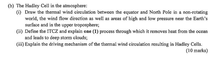 Solved (b) The Hadley Cell in the atmosphere (i) Draw the