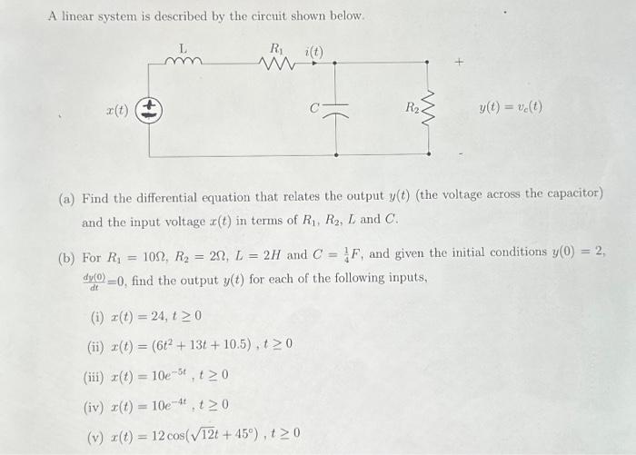 A linear system is described by the circuit shown | Chegg.com