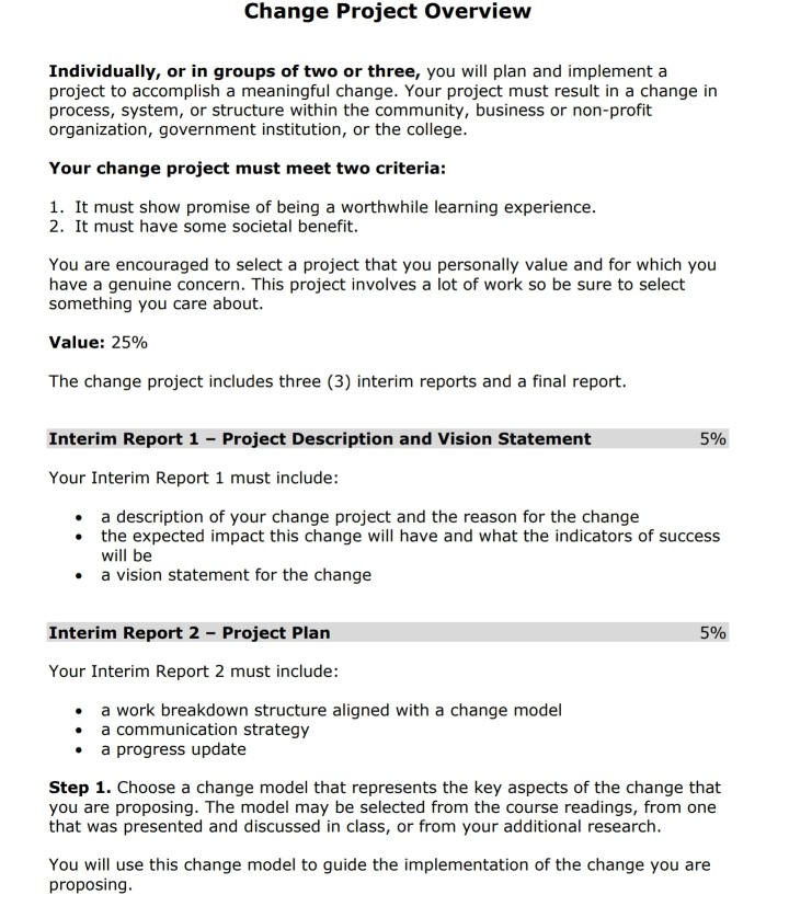 Change Project Overview Individually, or in groups of | Chegg.com