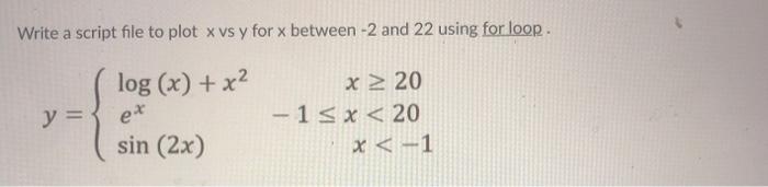 Solved Write a script file to plot x vs y for x between -2 | Chegg.com