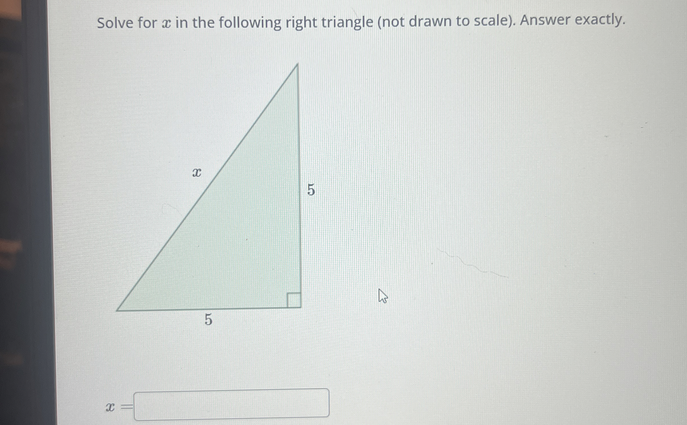 Solved Solve for x ﻿in the following right triangle (not | Chegg.com