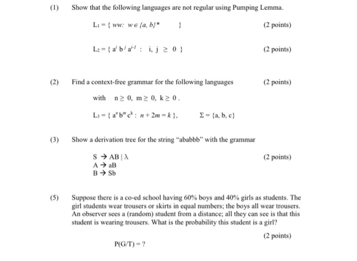 Solved (1) Show That The Following Languages Are Not Regular | Chegg.com