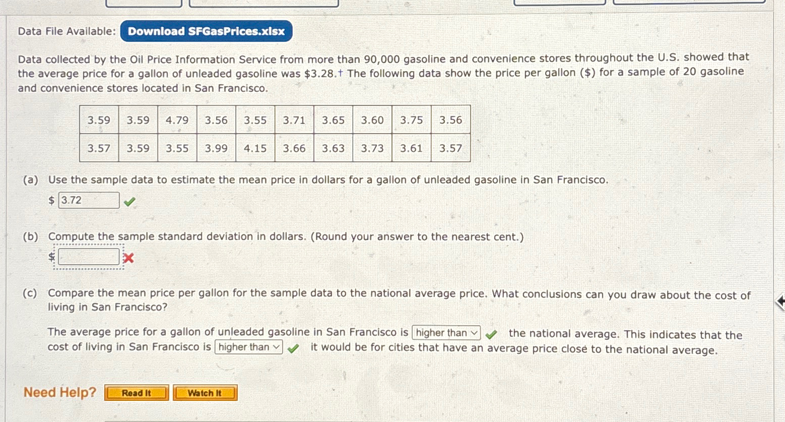 Solved Data File Available:Data collected by the Oil Price | Chegg.com