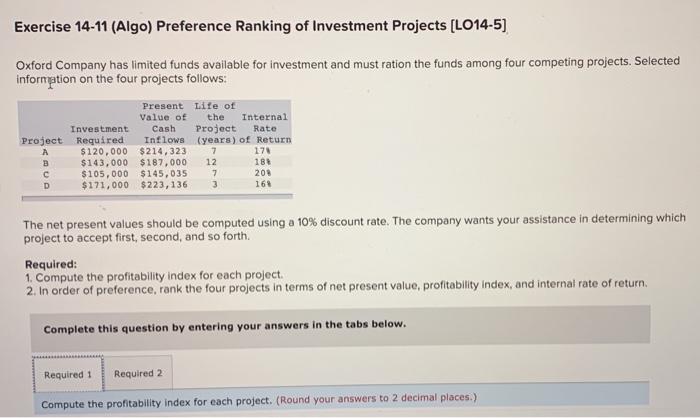 Solved Exercise 14-11 (Algo) Preference Ranking Of | Chegg.com