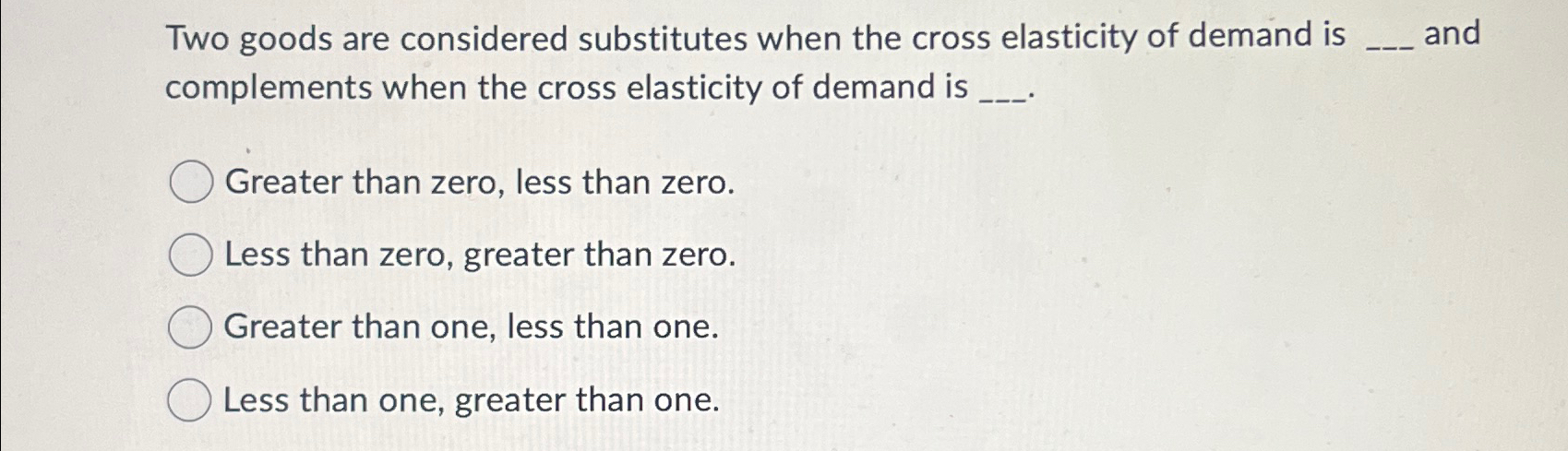 Solved Two goods are considered substitutes when the cross | Chegg.com