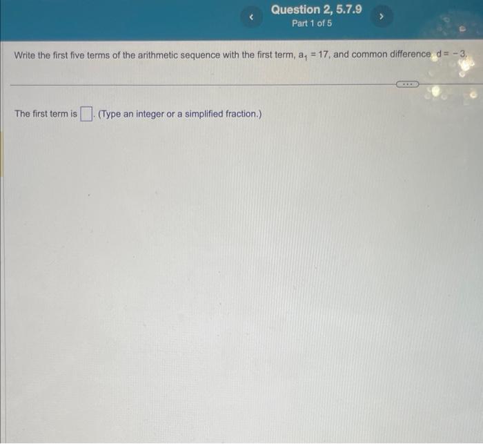 Solved Write the first five terms of the arithmetic sequence | Chegg.com