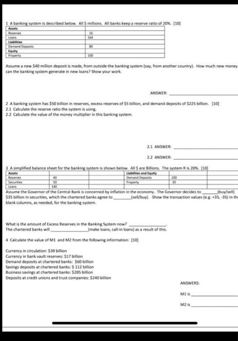 Solved 1 A banking system is described below. AllS millions. | Chegg.com