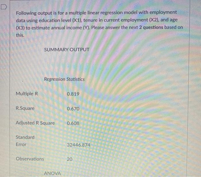 Solved Following output is for a multiple linear regression | Chegg.com