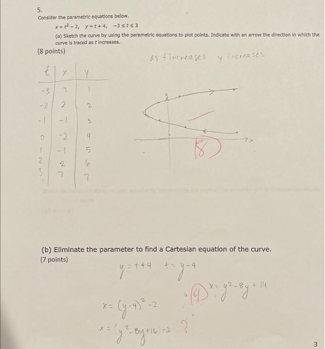 Solved 5. Consider the parametric equations below. | Chegg.com