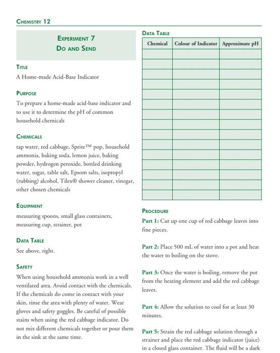 Solved Chemistry 12 Experiment 7 Do And Send Data Table Chegg Com