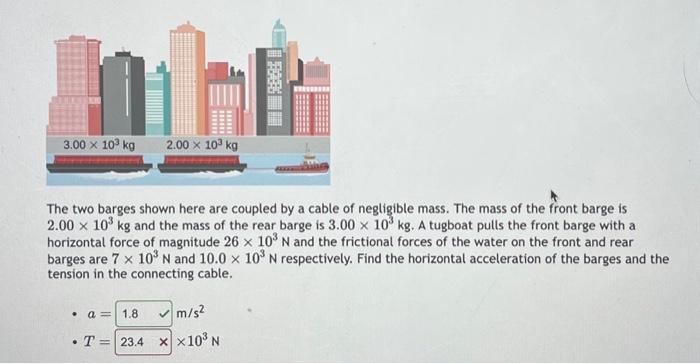 Solved The Two Barges Shown Here Are Coupled By A Cable Of | Chegg.com