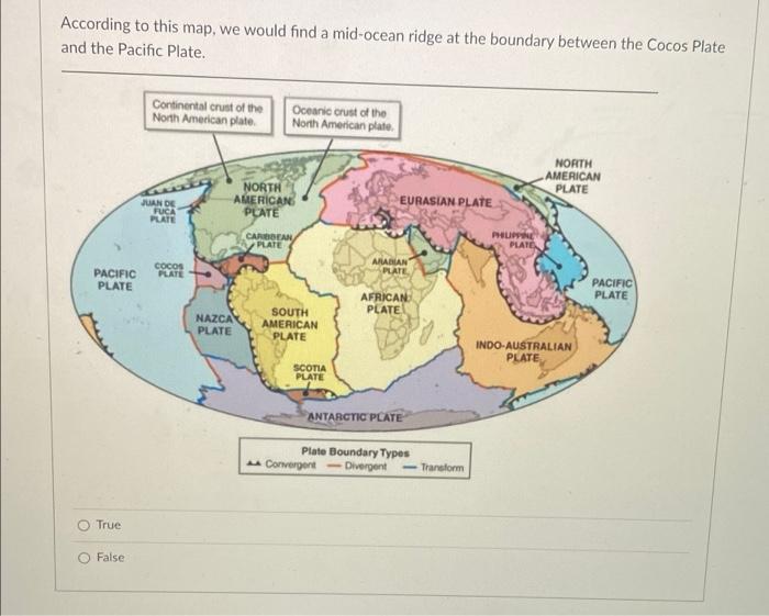 Solved According to this map, we would find a mid-ocean | Chegg.com