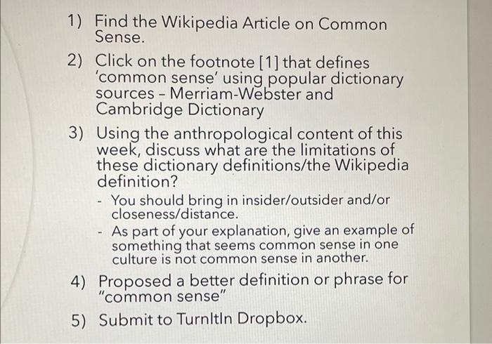 1) Find the Wikipedia Article on Common Sense. 2) | Chegg.com