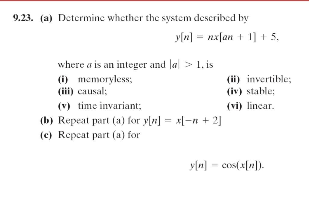 Solved 9.23. (a) Determine whether the system described by | Chegg.com