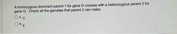 Solved A homozygous dominant parent 1 for gene G crosses | Chegg.com