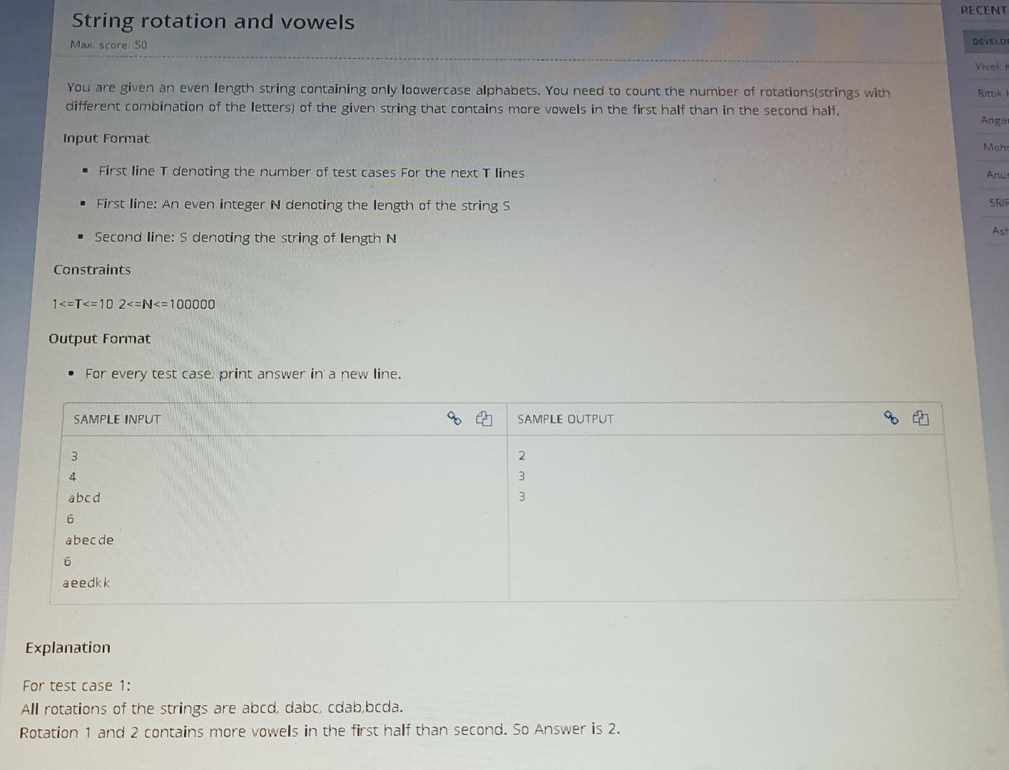 Solved RECENT String rotation and vowels Max. score: 50 | Chegg.com