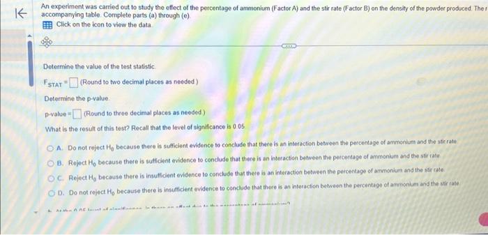 Solved An experiment was carried out to study the effect of | Chegg.com