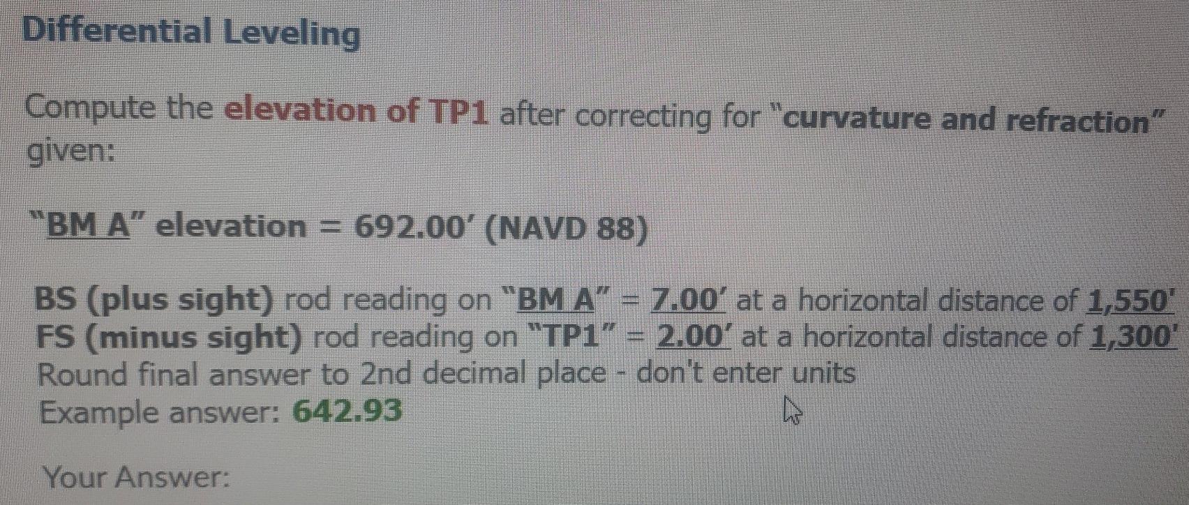 Solved Differential Leveling Compute the elevation of TP1
