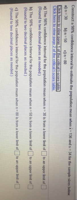 Solved Construct a 98% confidence interval to estimate the | Chegg.com
