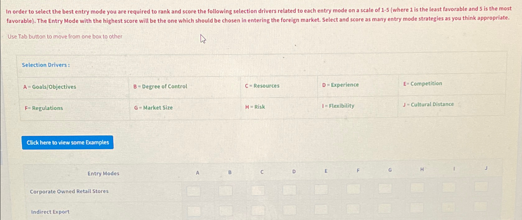 Solved In order to select the best entry mode you are | Chegg.com
