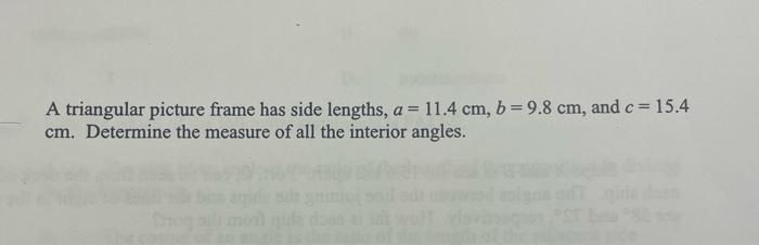 Solved A triangular picture frame has side lengths, a=11.4 | Chegg.com