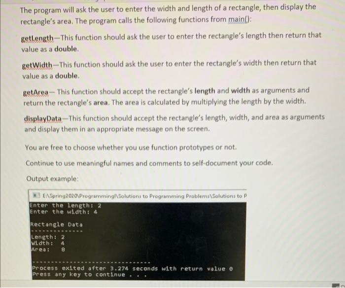 Solved The program will ask the user to enter the width and | Chegg.com
