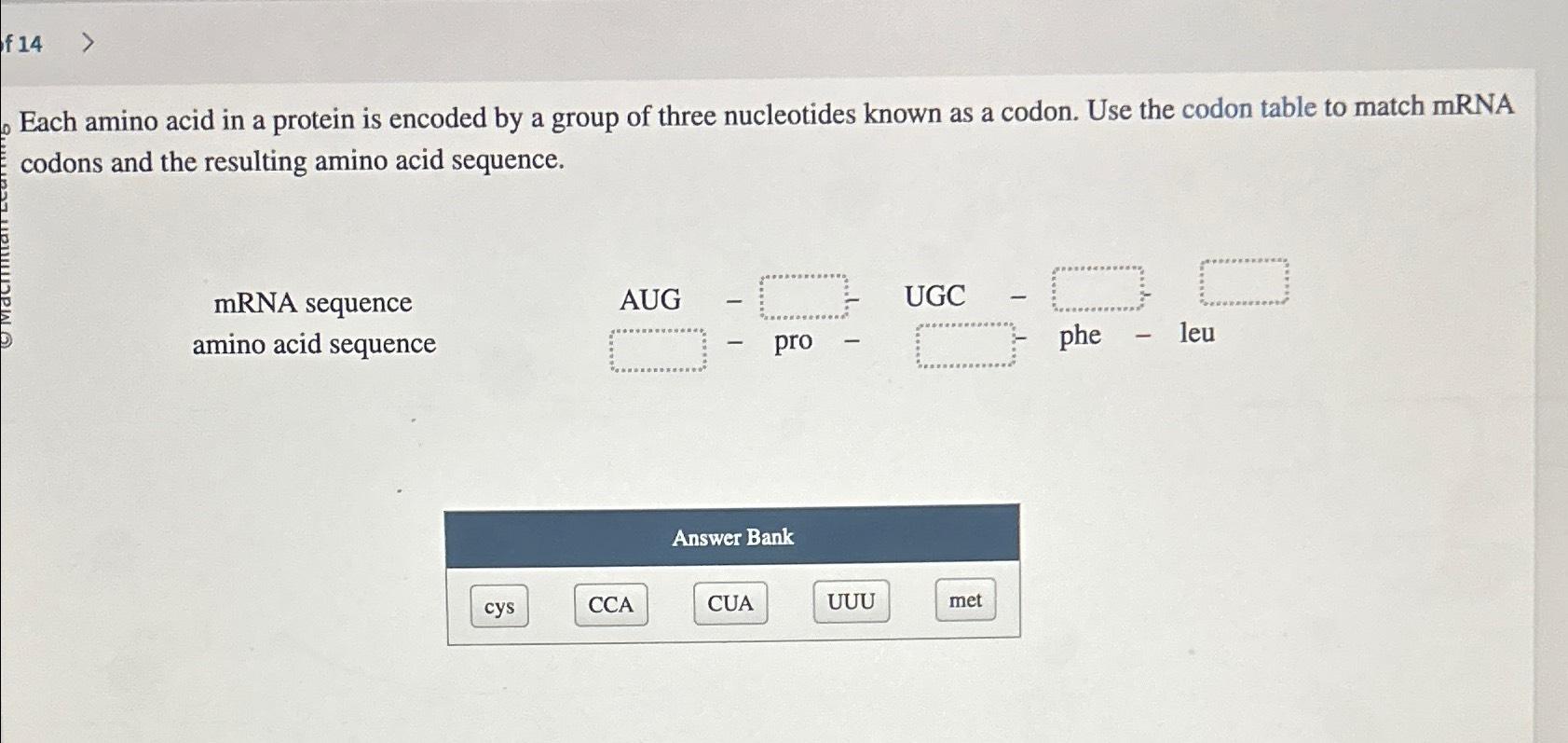Solved Each amino acid in a protein is encoded by a group of | Chegg.com