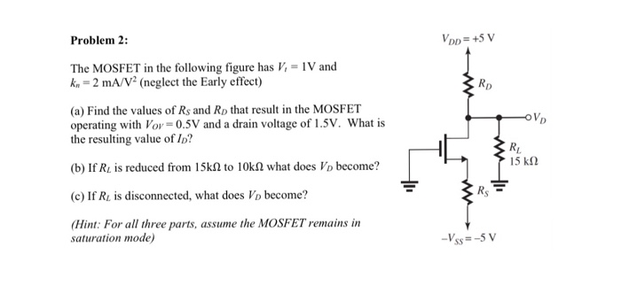 Solved Problem 2: Vpp = +5 V RD -Vo The MOSFET in the | Chegg.com