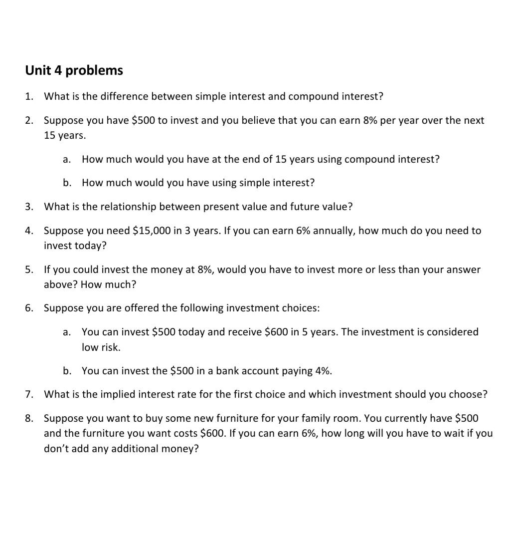 Solved Unit 4 problems 1. What is the difference between | Chegg.com