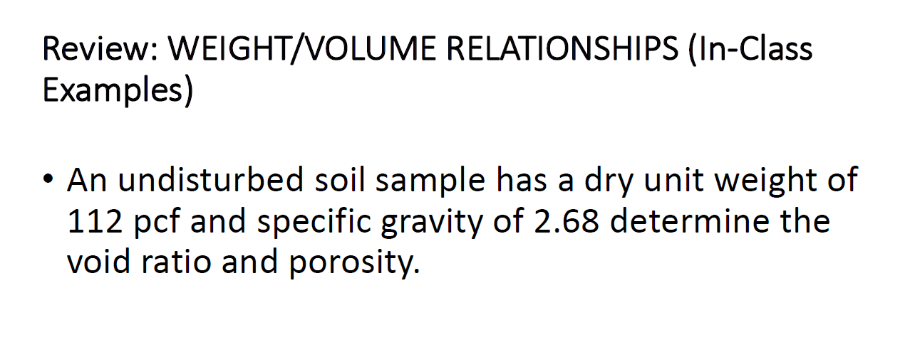 Solved Review: WEIGHT/VOLUME RELATIONSHIPS (In-Class | Chegg.com