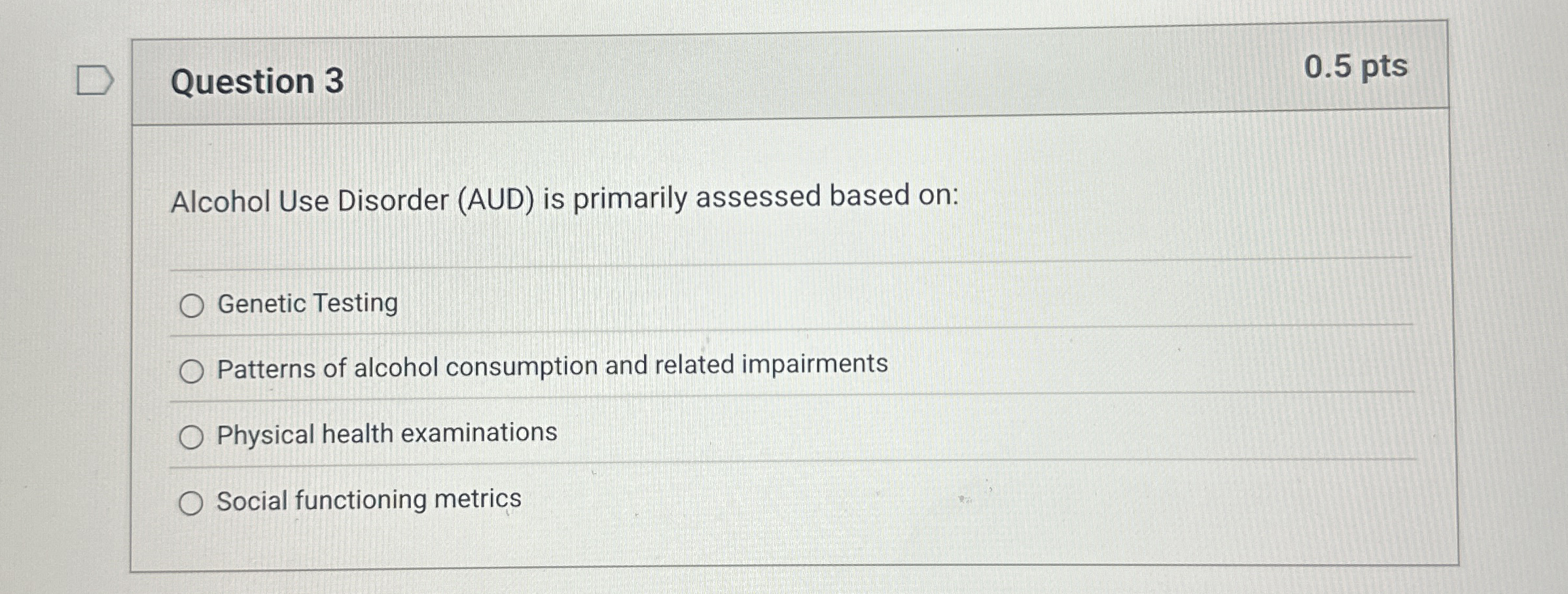 Solved Question 30.5 ﻿ptsAlcohol Use Disorder (AUD) ﻿is | Chegg.com