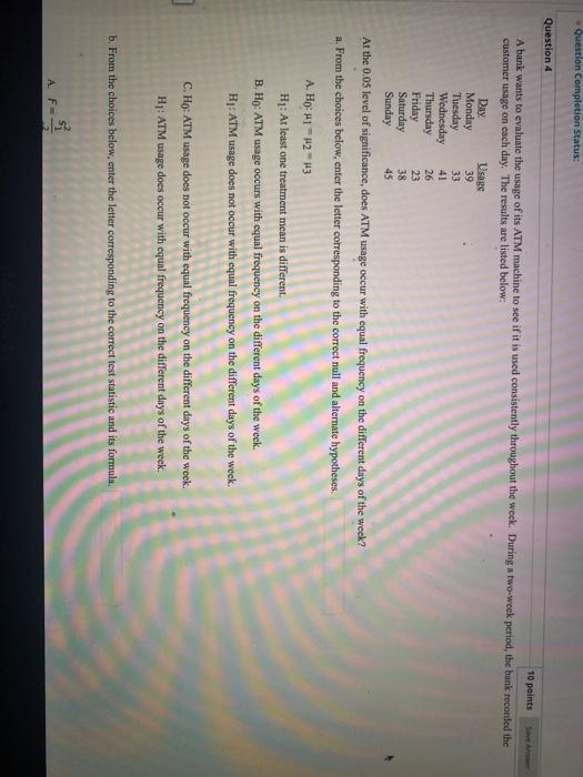 Solved Question Completion Status: Question 4 10 points Save | Chegg.com
