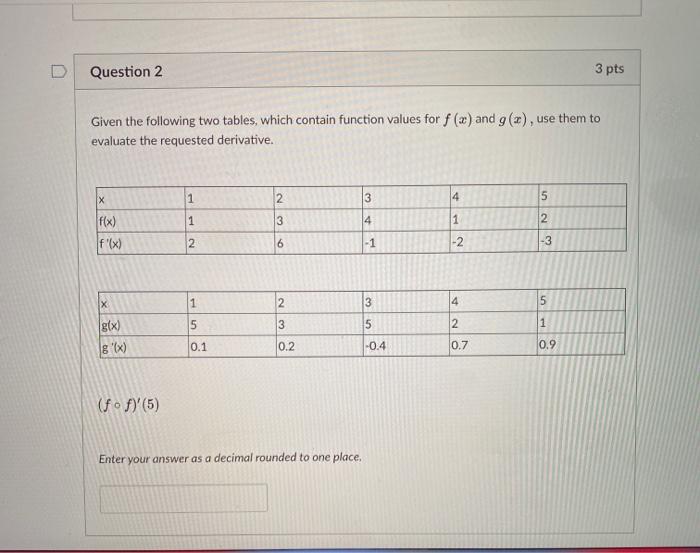 Solved Question 1 3 pts Time Attem 8 На Given the following | Chegg.com