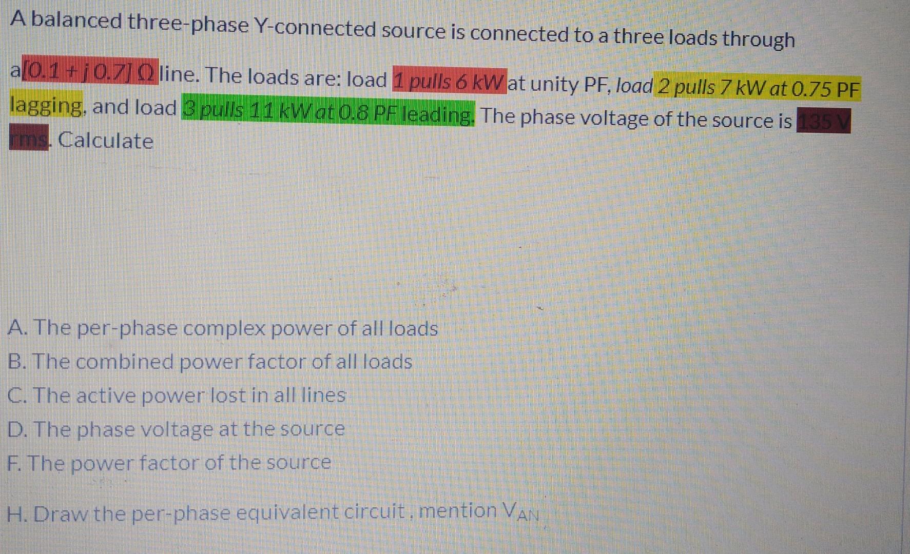 Solved A balanced three-phase Y-connected source is | Chegg.com