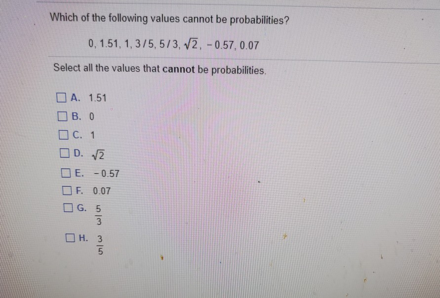 Solved Which Of The Following Values Cannot Be | Chegg.com