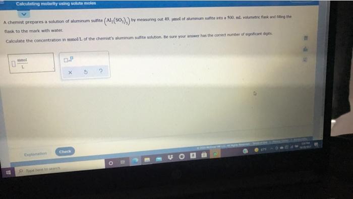Solved Calculating molarity using solute moles • (Aly(s0)) A | Chegg.com