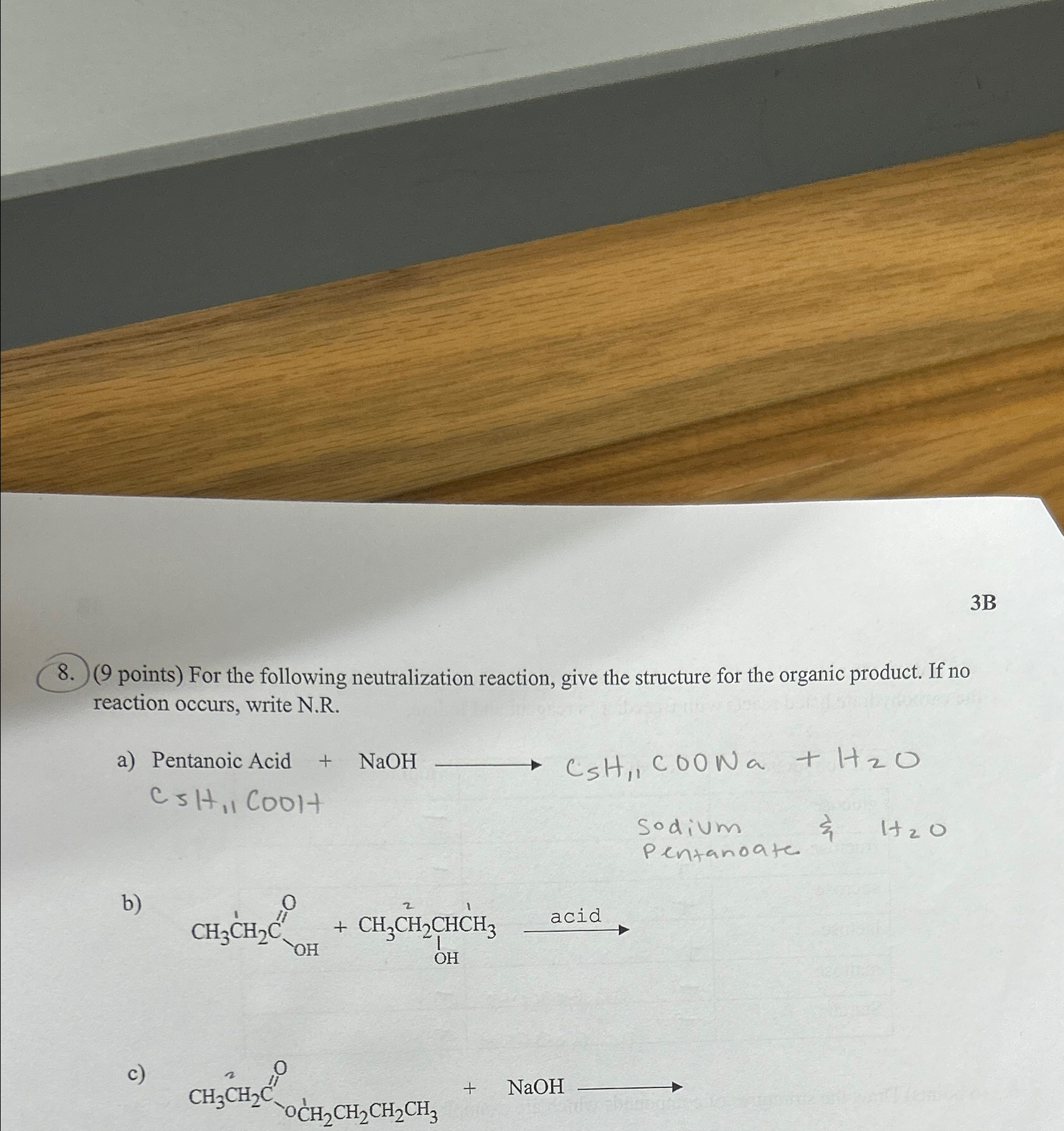 Solved 3B8. (9 ﻿points) ﻿For the following neutralization | Chegg.com