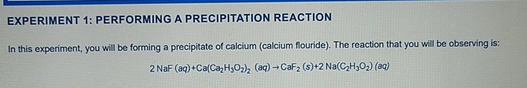 experiment 1 performing a precipitation reaction