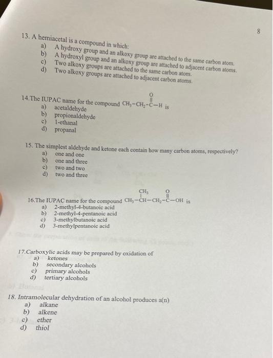 Solved 8. Concet Iupac Name For A) Isopropyl Aleobol B) 