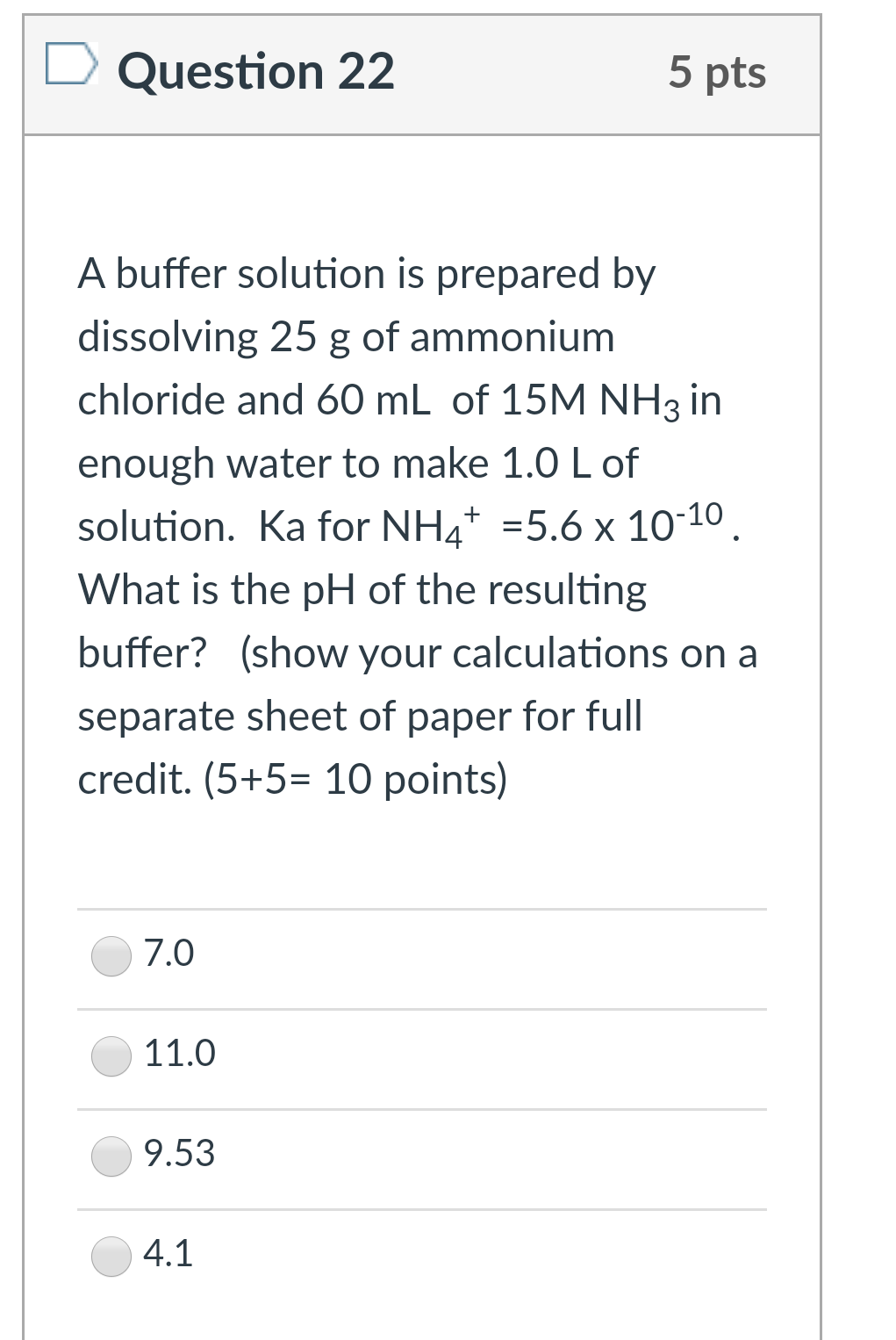 Solved Question 22 5 pts A buffer solution is prepared by | Chegg.com