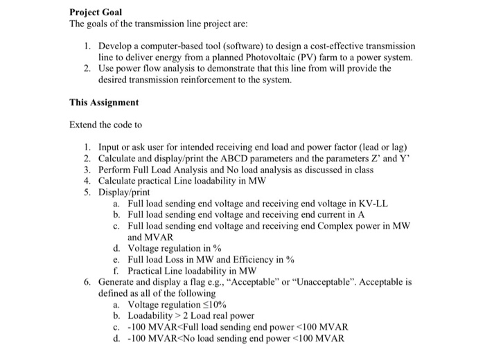 Project Goal The Goals Of The Transmission Line Chegg Com