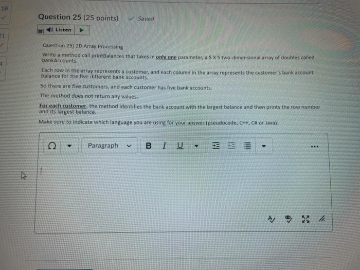 Solved 18 Question 25 (25 points) Saved Listen 1 Question | Chegg.com