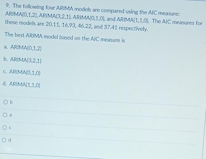 Solved 9. The Following Four ARIMA Models Are Compared Using | Chegg.com