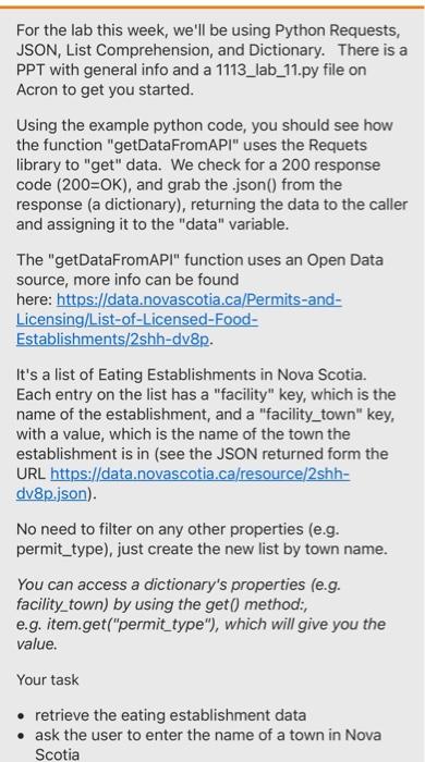 Solved For the lab this week, we'll be using Python | Chegg.com