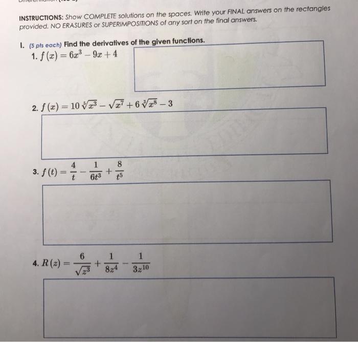 Solved INSTRUCTIONS: Show COMPLETE solutions on the spaces. | Chegg.com