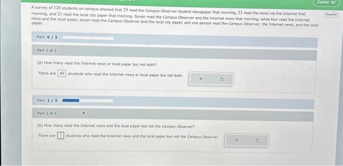 Solved A survey of 120 students on campus showed that 29 | Chegg.com